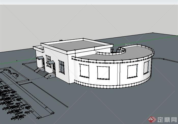 某现代风格单层小餐厅建筑设计su模型