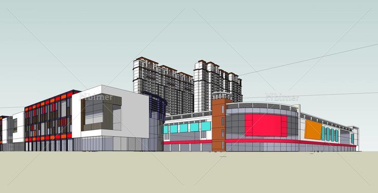 现代商业街及住宅楼(35854)su模型下载