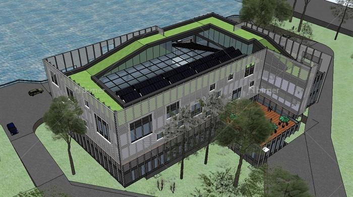 某现代风格绿色生态概念独栋办公楼建筑设计Sket