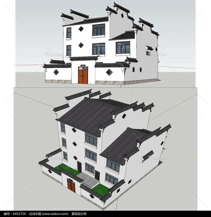 徽派别墅区建筑草图大师SU模型