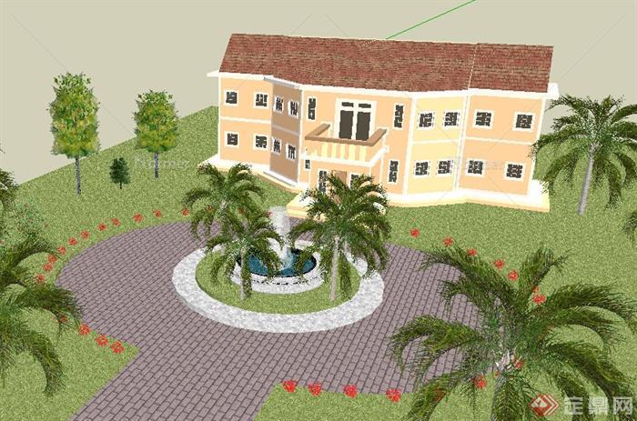 某热带别墅建筑设计SU模型（含景观）