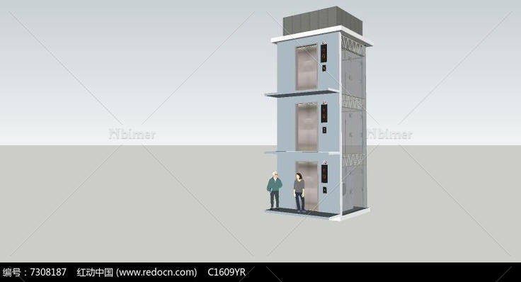 小区内电梯楼层3层电梯SU模型