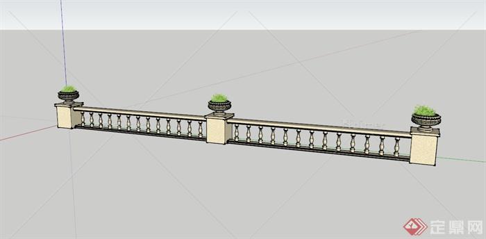 欧式围栏设计su模型（含花钵）