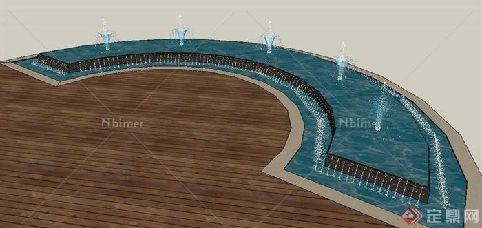 现代喷泉水池su模型