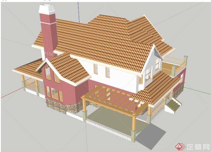 某欧陆风格独栋别墅建筑设计SU模型1
