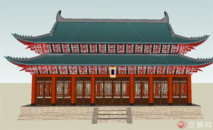 某古典中式风格精致寺庙建筑SU模型设计[原创]