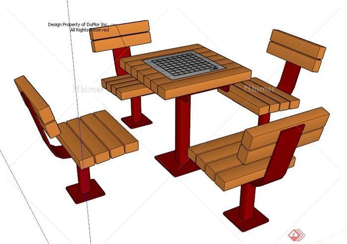 某现代风格户外桌凳组合su模型