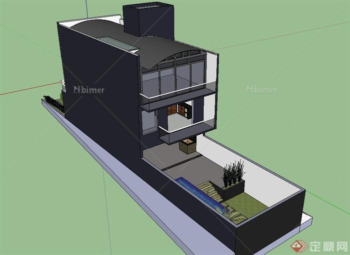 某现代三层住宅建筑设计SU模型1