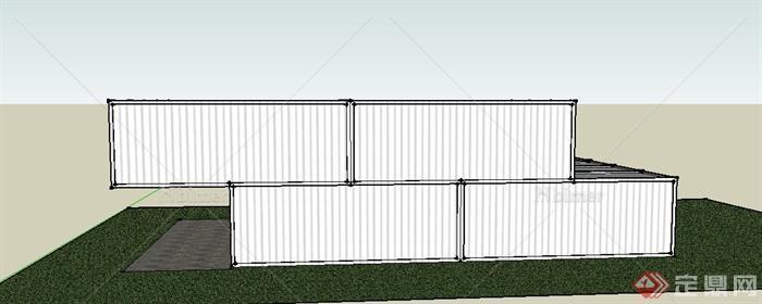 某现代两层集装箱式住宅建筑设计SU模型
