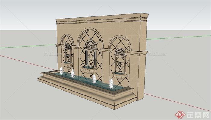 某精致欧式风格景墙水景设计SU模型[原创]