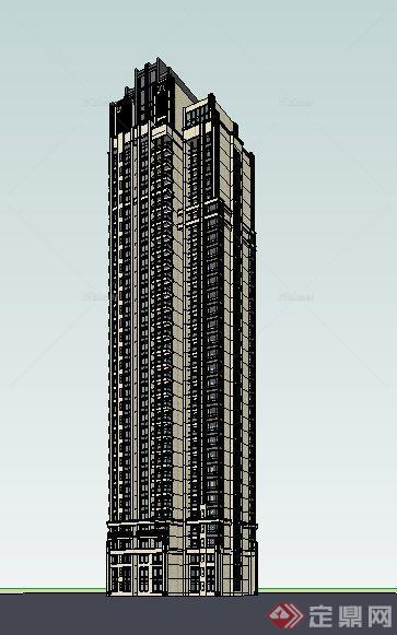 古典风格高层住宅楼建筑单体设计su模型[原创]
