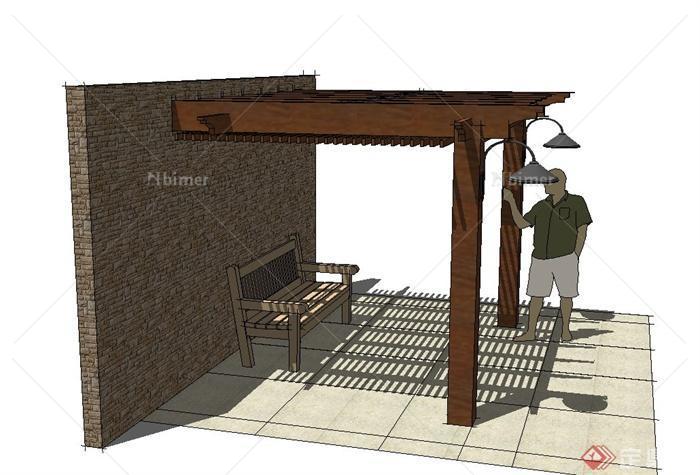 某庭院景观节点单脚廊架与墙体设计SU模型