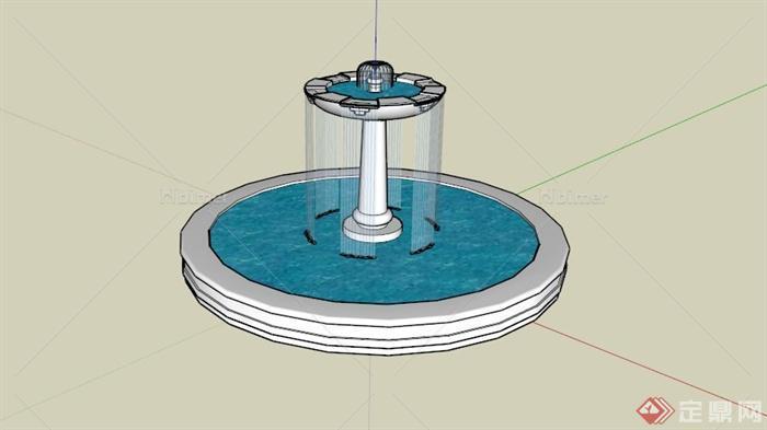 现代圆形喷泉水池SU模型