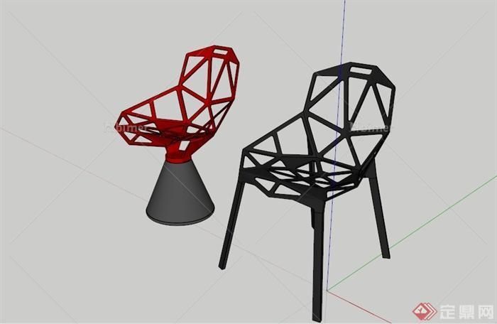 红黑折线镂空椅子组合SU模型