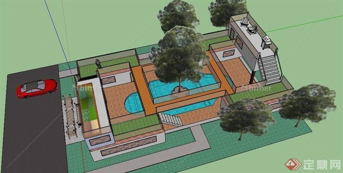 某地现代风格居住住宅建筑设计SU模型