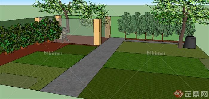 某个室外园林庭院花园设计SU模型