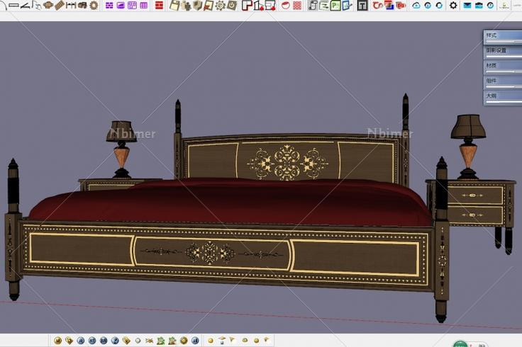 NEW!-分享奢华经典风格精细SketchUp床模型下载分