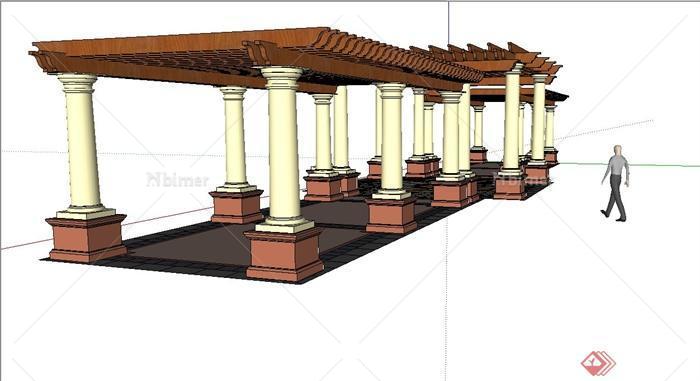 某欧式庭院廊架、长廊架设计su模型