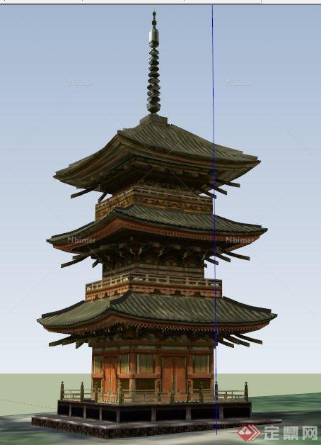 日式古建景观塔楼su模型[原创]