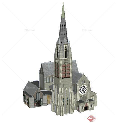 欧式风格沿街多层教堂建筑设计su模型