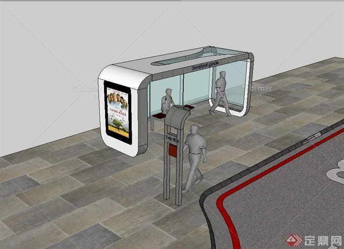 现代公交车站候车廊设计su模型[原创]