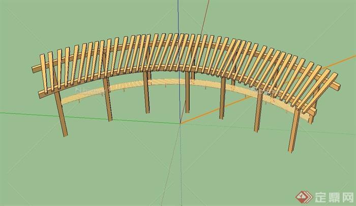 弧形木质廊架设计su模型
