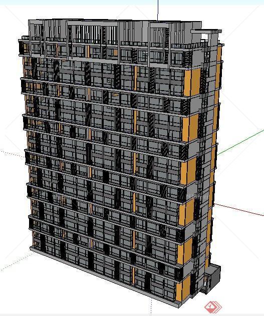 现代高层双拼住宅楼建筑设计su模型