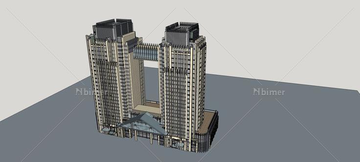 新古典风格双塔式办公楼(76363)su模型下载