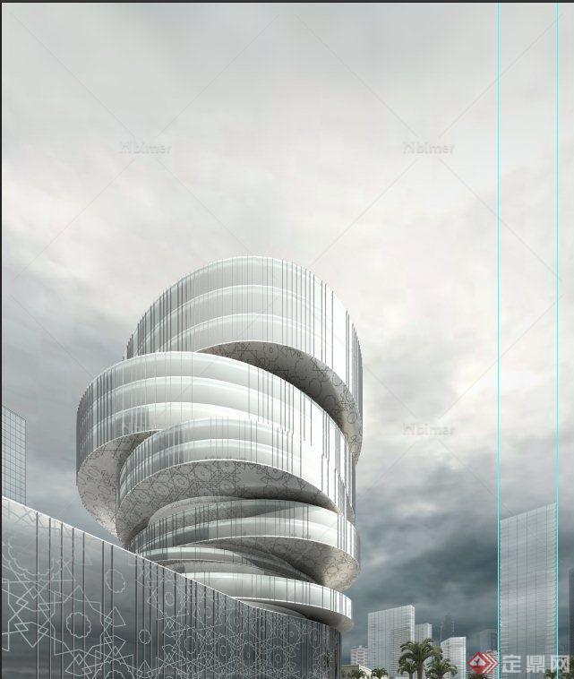 某现代风格螺旋式高层办公建筑设计3DMAX木质与P