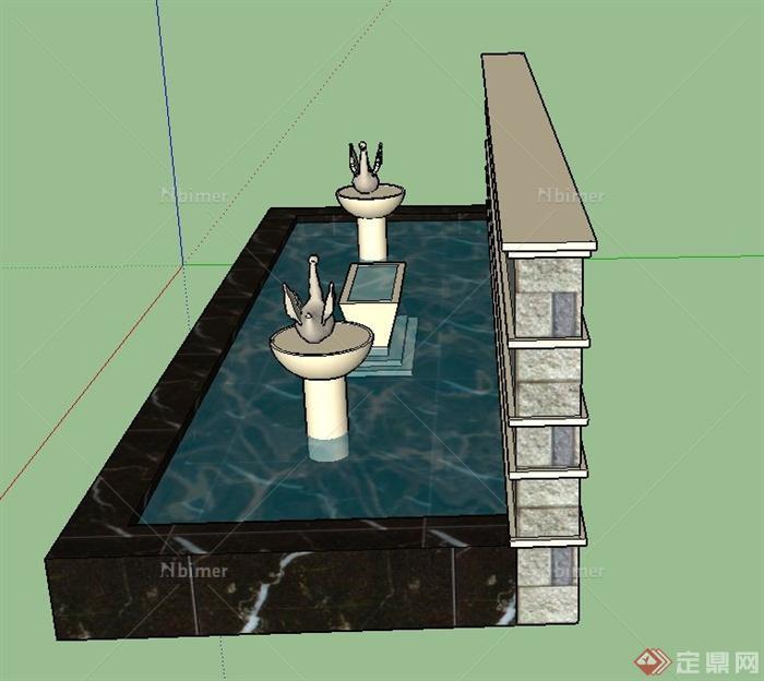 园林景观水景墙设计SU模型