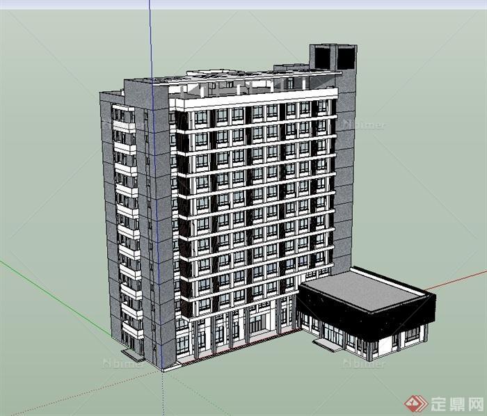 某现代风格信凯电子厂办公楼建筑设计SU模型[原创