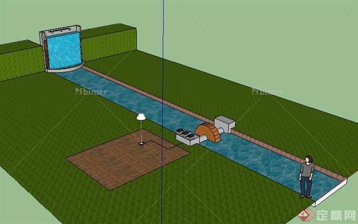 某园林景观小型水力发电场景SU模型