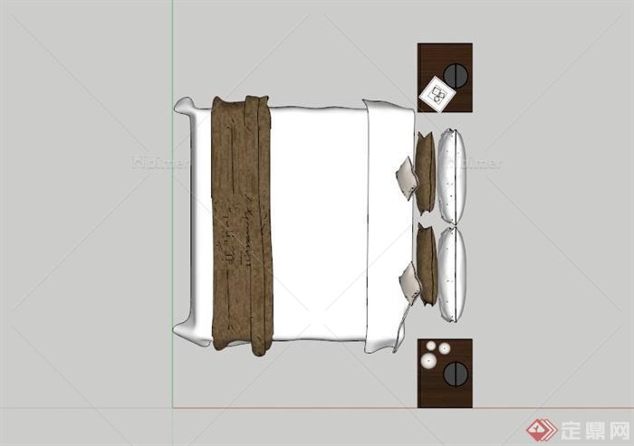 现代中式双人床床头柜组合SU模型