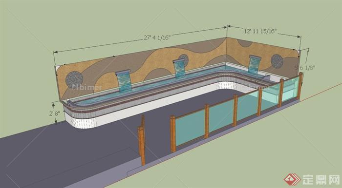 某现代景观水景与景墙设计SU模型