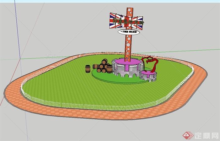 某英式商业街标志小品设计su模型