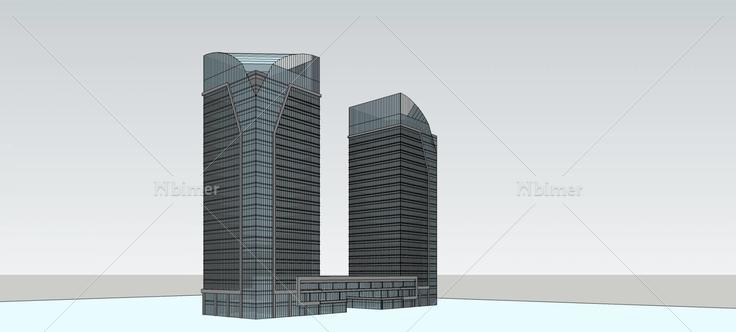 现代双塔式高层办公楼(79132)su模型下载