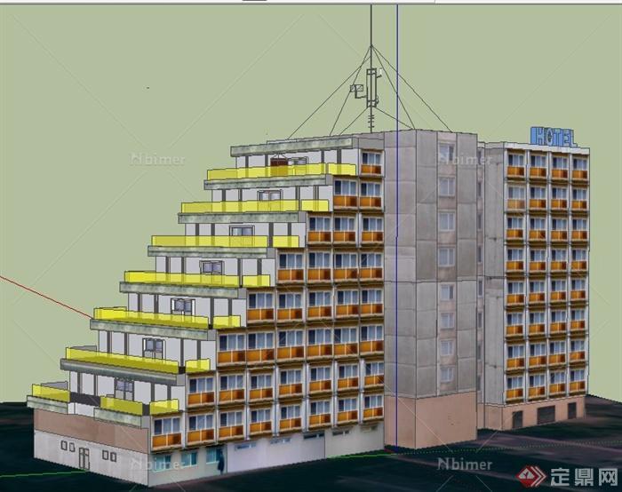 现代阶梯状酒店建筑设计su模型