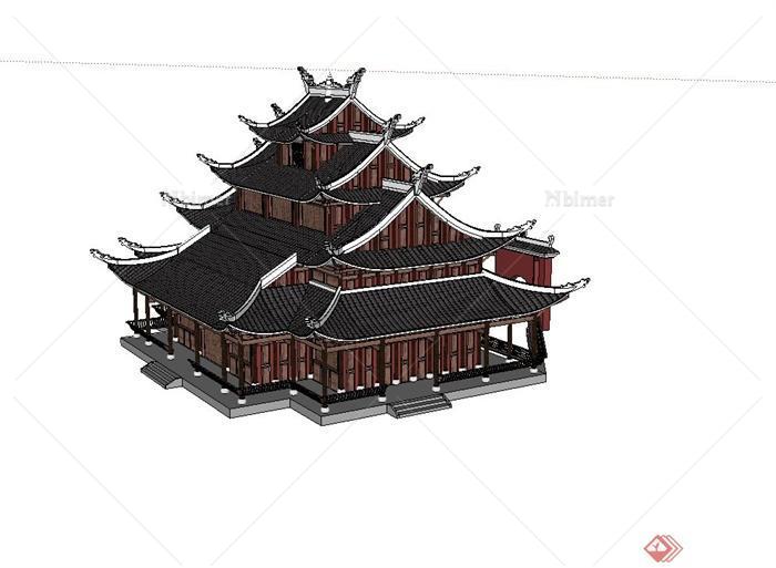 古典中式风格精致寺庙建筑设计su模型[原创]