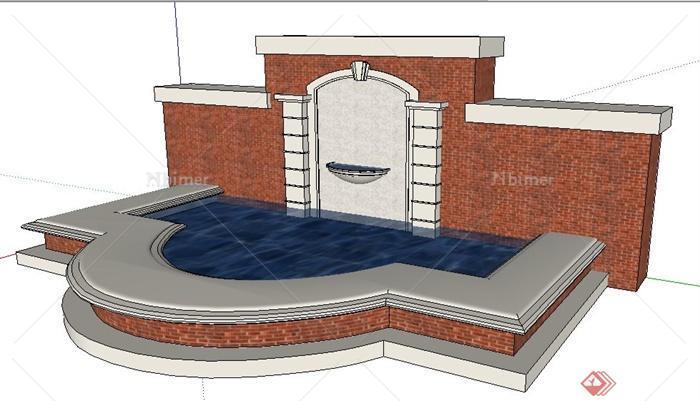 法式风格景观水池su模型