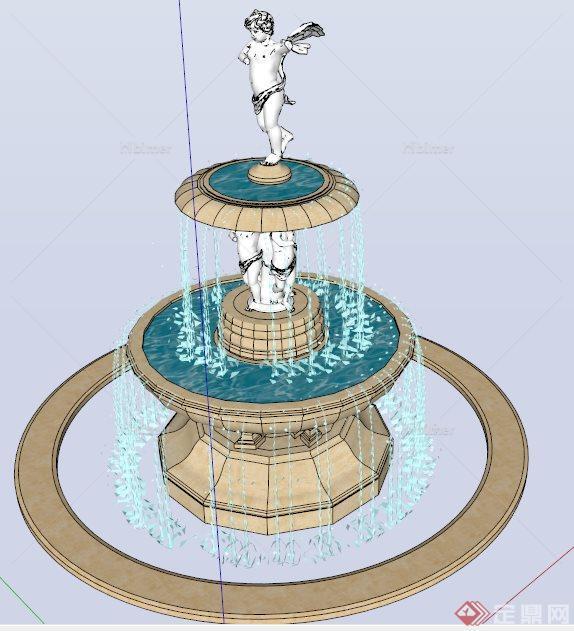 天使雕塑喷泉水景设计su模型