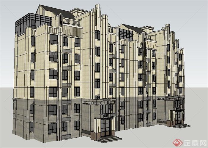 新古典风格7层住宅楼建筑设计su模型
