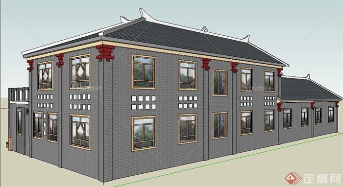 某现代中式乡村民居建筑设计su模型