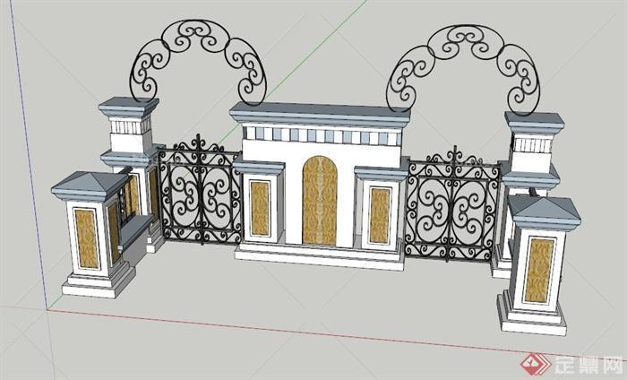 花园门和景墙组合设计SU模型