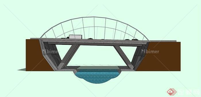 铁栏杆景观桥设计SU模型素材[原创]