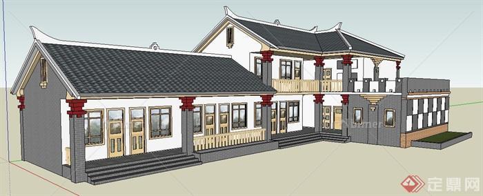 某现代中式乡村民居建筑设计su模型