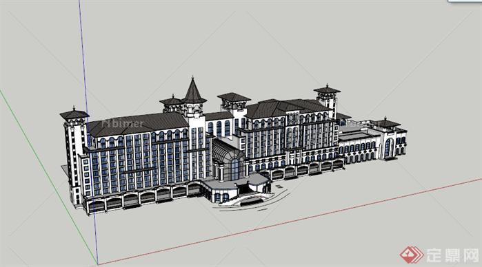 西班牙风格酒店公寓建筑设计方案精细su模型[原创