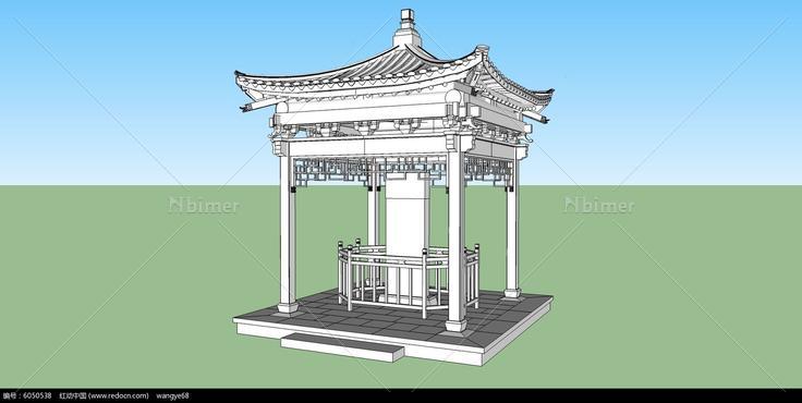 中式古典白色亭子SU模型