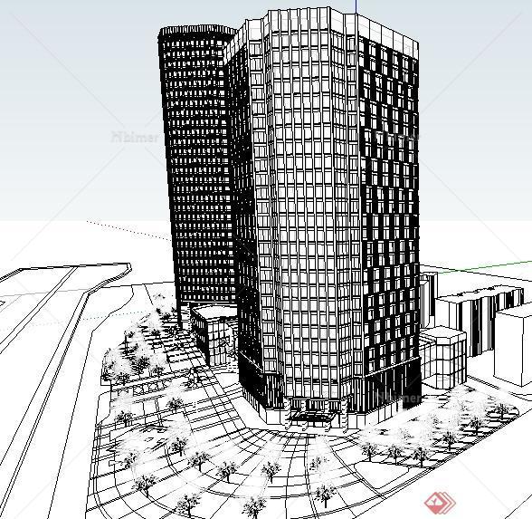 现代风格高层商业办公建筑设计SU模型