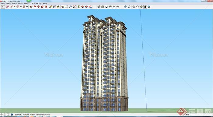 一栋现代高层住宅楼建筑设计su模型