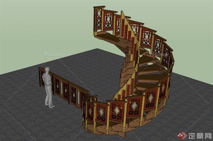 新古典精美装饰旋转楼梯SU模型